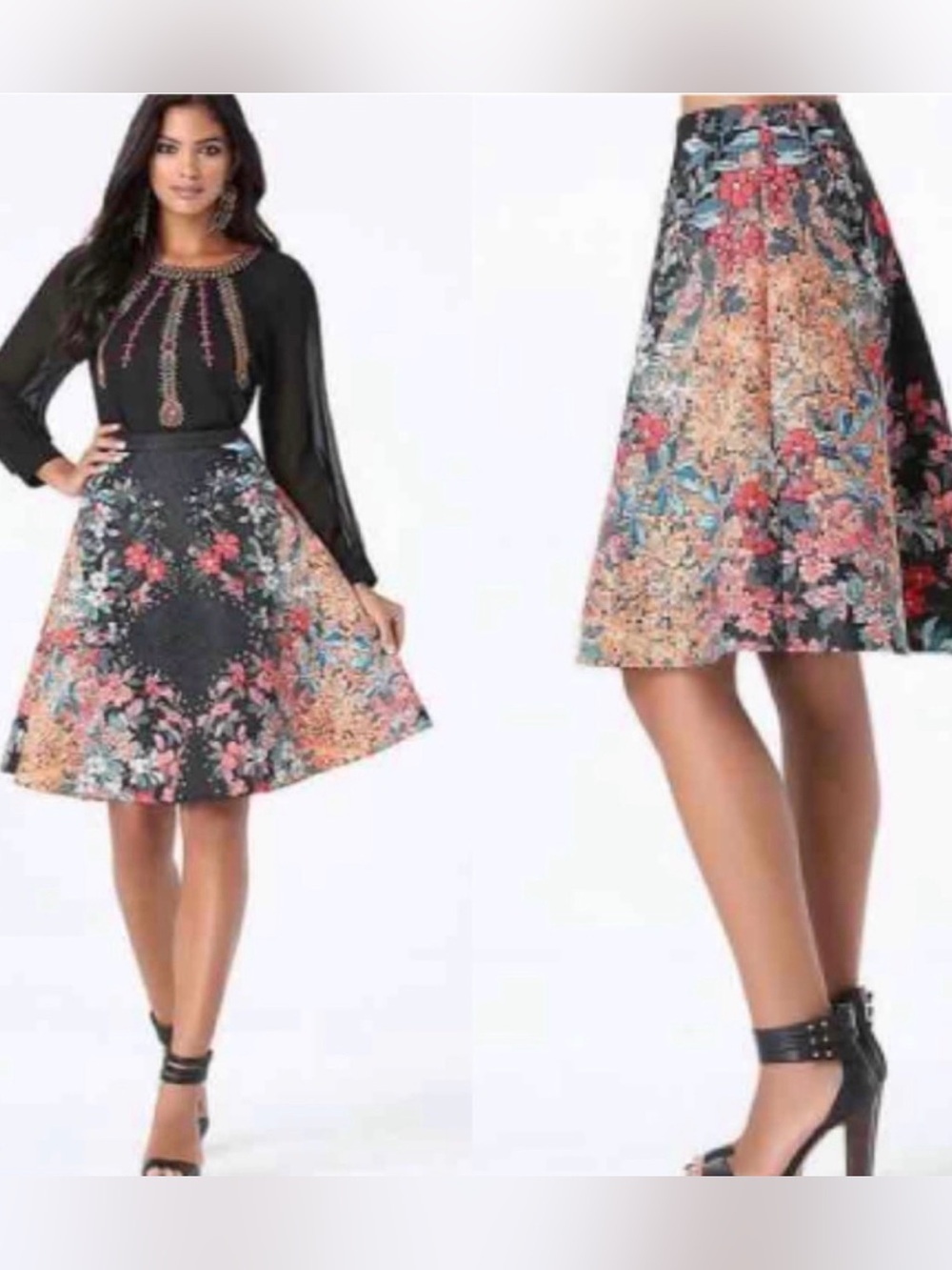 bebe Floral Jacquard A-Line Skirt Studded Tapestry Size 8